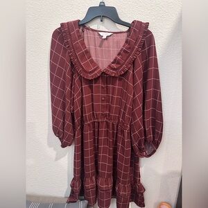 LC Lauren Conrad Maroon Checkered Collared Dress
